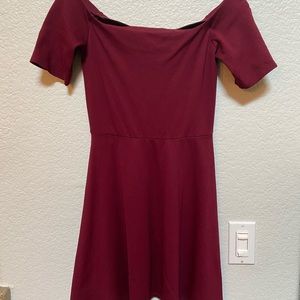 Burgundy off the shoulder cocktail dress